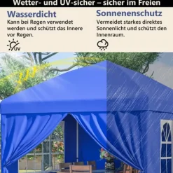 Telte & Lysthuse^Sammenklappelig havepavillon 3x3 m med 4 sidevægge, højdejusterbar i 3 positioner, blå