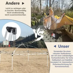 Telte & Lysthuse^Sammenklappelig havepavillon 3x3 m med 4 sidevægge, højdejusterbar i 3 positioner, blå