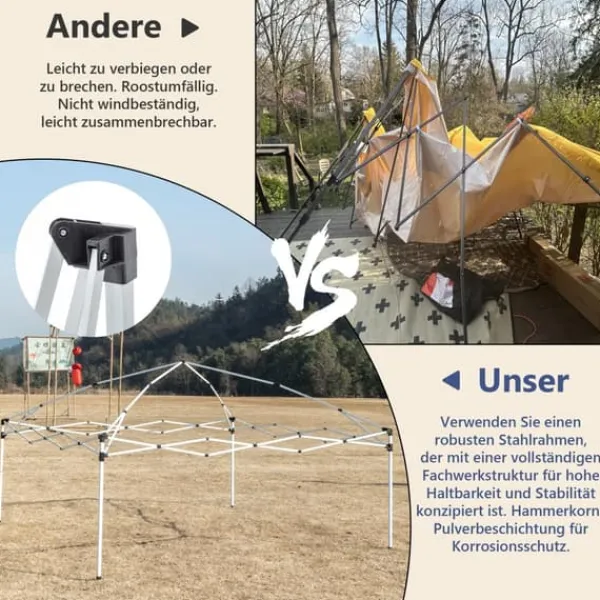 Telte & Lysthuse^Sammenklappelig havepavillon 3x3 m med 4 sidevægge, højdejusterbar i 3 positioner, blå