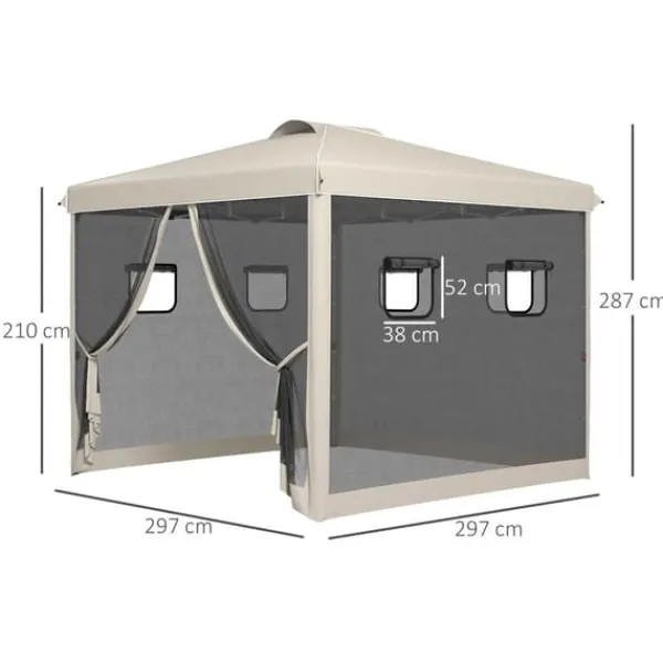 Outlet Sammenklappelig Pavillon, 297x297x287 cm, Beige Telte & Lysthuse