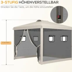 Outlet Sammenklappelig Pavillon, 297x297x287 cm, Beige Telte & Lysthuse