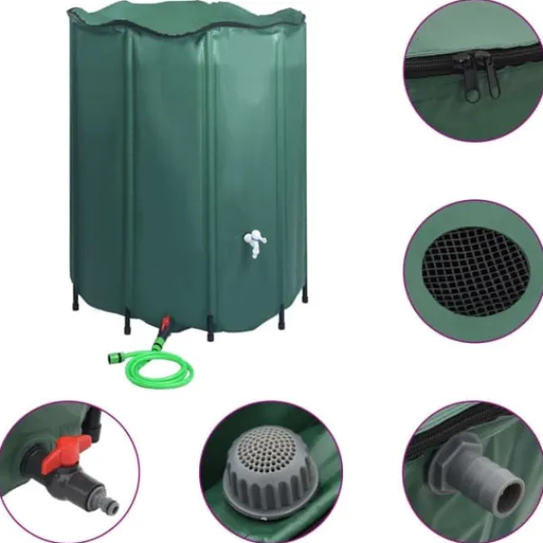 Regntønder^Sammenklappelig regnvandsbeholder 1000 l - PVC med hane | Farve: Grøn