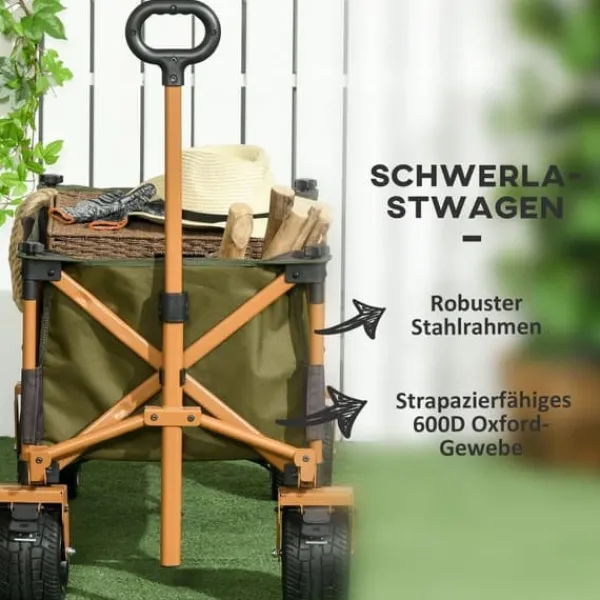 Hot Sammenklappelig transportvogn med håndtag & foldbar bakke, op til 120 kg, grøn Haveværktøj