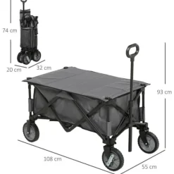 Clearance Sammenklappelig vogn op til 120 kg, teleskophåndtag, sidelommer & foldbar bakke, mørkegrå Haveværktøj