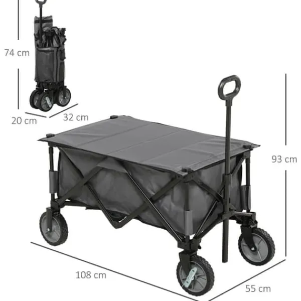 Clearance Sammenklappelig vogn op til 120 kg, teleskophåndtag, sidelommer & foldbar bakke, mørkegrå Haveværktøj