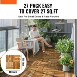 Havedekorationer^Sammenlåsende dækfliser, massivt træ 27 pakke 12x12, Kamferfyr, vejrbestandige, skridsikre, ideelle til verandaer