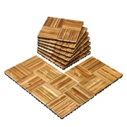 Havedekorationer^Sammenlåsende dækfliser, Massivt træ 10 pakke 12x12, Kamferfyr, holdbare, velegnede til veranda, nem at installere