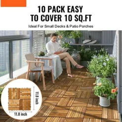 Havedekorationer^Sammenlåsende dækfliser, Massivt træ 10 pakke 12x12, Kamferfyr, holdbare, velegnede til veranda, nem at installere