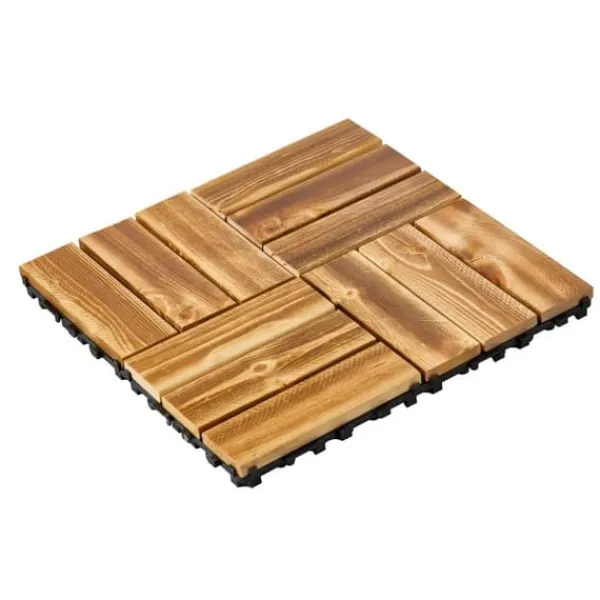 Havedekorationer^Sammenlåsende dækfliser, Massivt træ 10 pakke 12x12, Kamferfyr, holdbare, velegnede til veranda, nem at installere