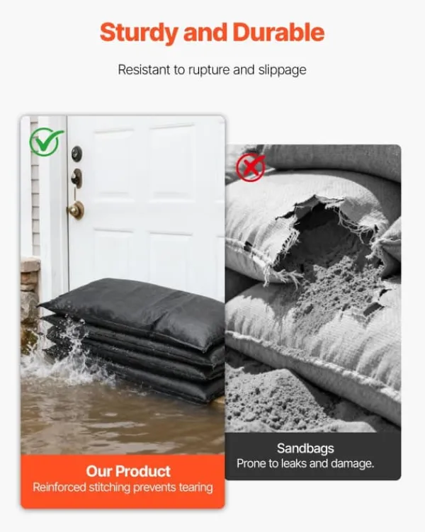Discount Sandløse sandsække - Oversvømmelsesbarriere 10-pak poser 43 x 83 cm med spand - Vandaktiveret - Vandabsorberende - Genanvendelig Beredskabsplaner