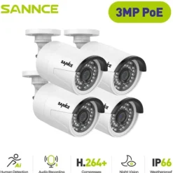Online SANNCE 3MP PoE Sikkerhedskamera, Forbedret Nattesyn, Vejrbestandigt Design,71FQ0471FQ04 Sikkerhedsmonitorer & Videokameraer