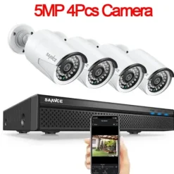 Sikkerhedsmonitorer & Videokameraer^SANNCE NVR Sikkerhedskamera System, 8MP Videoopløsning, 8CH POE Support,Ingen, 5MP 4 stk. kamera