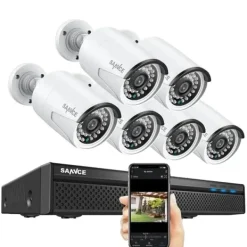 Sikkerhedsmonitorer & Videokameraer^SANNCE NVR Sikkerhedskamera System, 8MP Videoopløsning, 8CH POE Support,2T, 5MP 6 stk. kamera