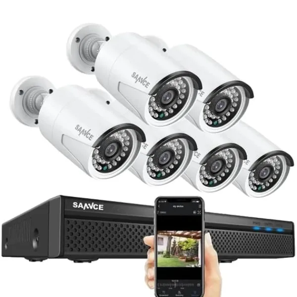 Sikkerhedsmonitorer & Videokameraer^SANNCE NVR Sikkerhedskamera System, 8MP Videoopløsning, 8CH POE Support,2T, 5MP 6 stk. kamera