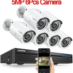 Sikkerhedsmonitorer & Videokameraer^SANNCE NVR Sikkerhedskamera System, 8MP Videoopløsning, 8CH POE Support,2T, 5MP 6 stk. kamera