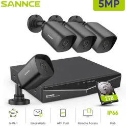 Sikkerhedsmonitorer & Videokameraer^Sannce Security Camera System, 5MP Opløsning, 4TB Storage,4PCS 2TB