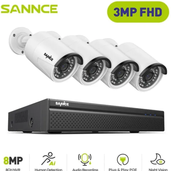 Sikkerhedsmonitorer & Videokameraer^SANNCE Videoovervågningssystem, 8MP opløsning, POE IP-kameraer,I71FQ04, 2T