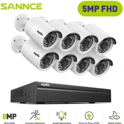 Sikkerhedsmonitorer & Videokameraer^SANNCE Videoovervågningssystem, 8MP opløsning, POE IP-kameraer,I51FQ08, Ingen