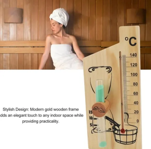 Sauna^Sauna Termometer Timeglas, Guld Elegant Design Sauna Termometer Timeglas 0-140 Grader Celsius Træ Velegnet til Hoteller