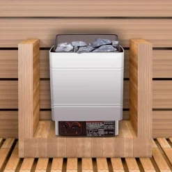Sauna^Saunaovn 9 KW, el-sausnherd 380 V - 415 V, rustfri stål saunaovn, elektrisk saunaovn med 2 indstillinger (temperatur, tid) og ekstern