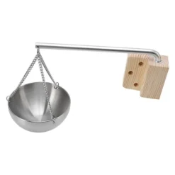 Sauna^Saunaskål i rustfrit stål, hængende aromaterapi-oliekop med træblok til saunarum, størrelse 12 cm