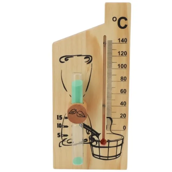 Sauna^Saunatermometer Timeglas 15 Minutters Sand Timer Golden Wood 0 til 140 Celsius Grad Temperaturmåler Vægmonteret Saunatilbehør