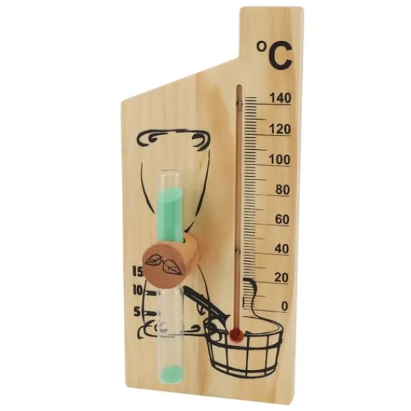 Sauna^Saunatermometer Timeglas 15 Minutters Sand Timer Golden Wood 0 til 140 Celsius Grad Temperaturmåler Vægmonteret Saunatilbehør