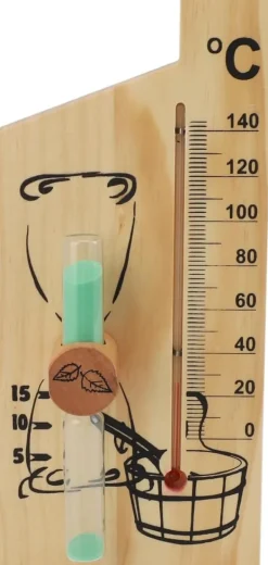 Sauna^Sauntermometer, timeglas, dampbadssaunatermometer og hygrometer, let træramme, dobbelt måler, vægmontering, indendørs brug, massiv