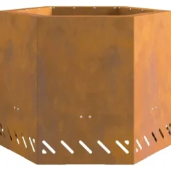 Discount Sekskantet Bålsted i Forvitret Stål - Bålfad til Udendørs Brug | Størrelse: 58x58x51 cm Pejse