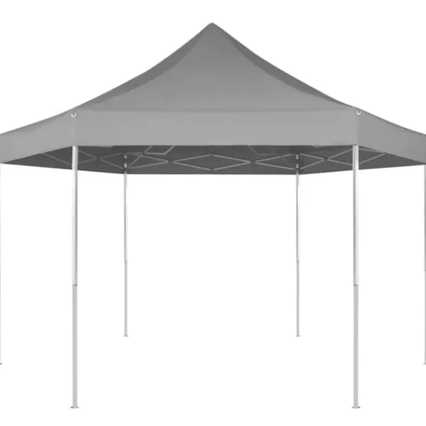 Telte & Lysthuse^Sekskantet foldbart pop-up festtelt - Vandafvisende | Størrelse: 3,6x3,1 m | Farve: Grå