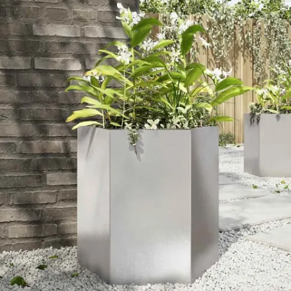 Krukker & Plantebeholdere^Sekskantet plantekrukke i rustfrit stål 46x40x45 cm | Farve: Metal | Størrelse: 46x40x45 cm