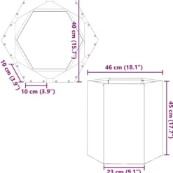 Krukker & Plantebeholdere^Sekskantet plantekrukke i rustfrit stål 46x40x45 cm | Farve: Metal | Størrelse: 46x40x45 cm