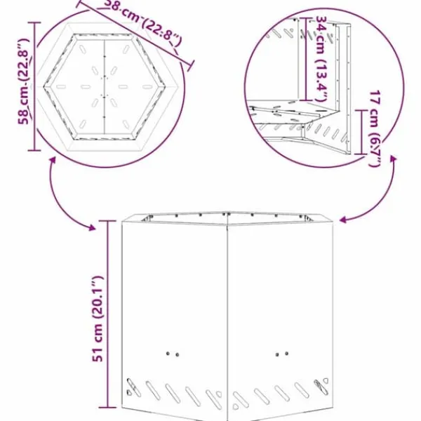 Outlet Sekskantet udendørs bålfad - Koldvalset stål | Farve: Sort | Størrelse: 58x58x51 cm Brændeovne