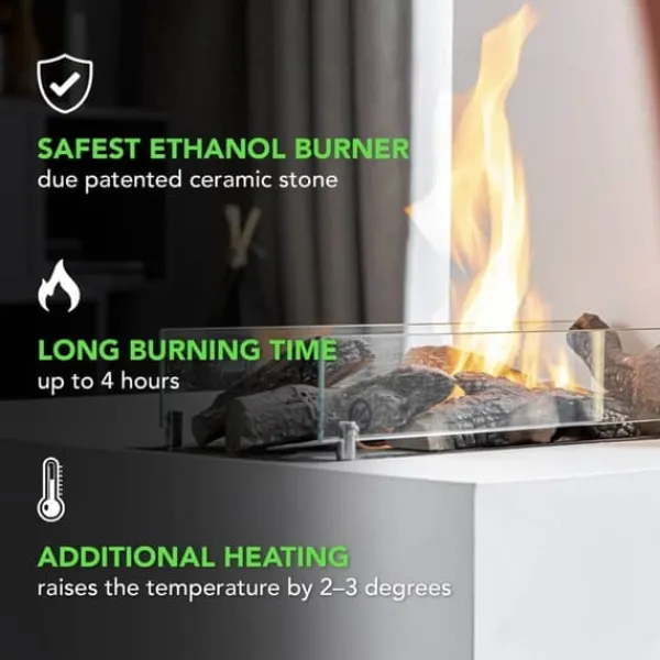 Hot Serra bio-ethanol vægkomfur - Hvid - atmosfærisk brændeovn - 1,5 KW varme Pejse