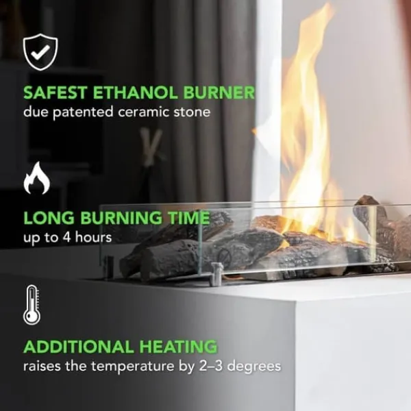 Serra bio-ethanol vægkomfur - Grå - atmosfærisk brændeovn - 1,5 KW varme Pejse