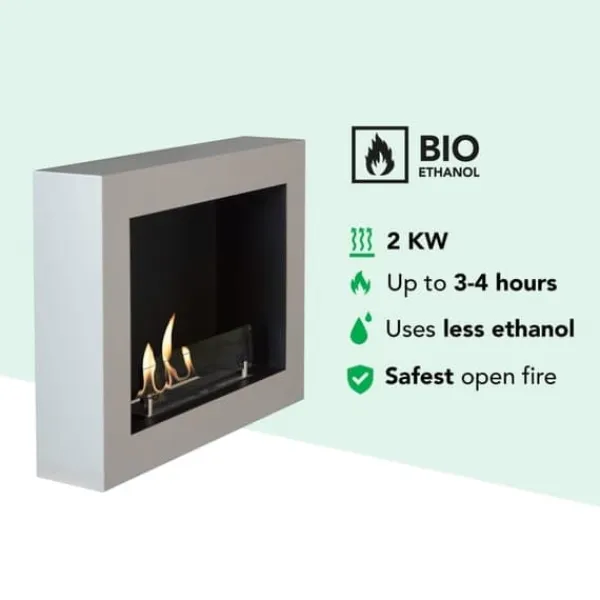 Serra bio-ethanol vægkomfur - Grå - atmosfærisk brændeovn - 1,5 KW varme Pejse