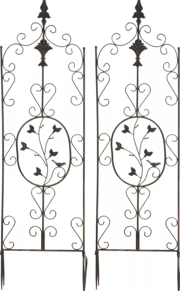 Krukker & Plantebeholdere^Set of 2 Antique Bronze Metal Burgus Garden Trellises for Climbing Plants, 122cm Height