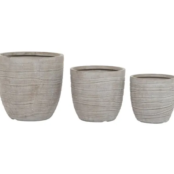 Sale Set of Planters Home ESPRIT Beige Fibreglass Magnesium 45 x 45 x 43 cm (3 Units) Krukker & Plantebeholdere