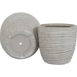 Sale Set of Planters Home ESPRIT Beige Fibreglass Magnesium 45 x 45 x 43 cm (3 Units) Krukker & Plantebeholdere