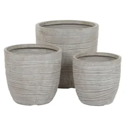 Sale Set of Planters Home ESPRIT Beige Fibreglass Magnesium 45 x 45 x 43 cm (3 Units) Krukker & Plantebeholdere