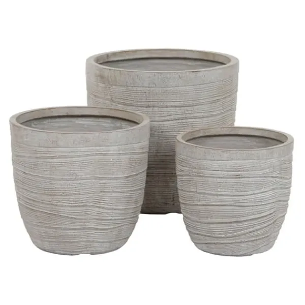 Sale Set of Planters Home ESPRIT Beige Fibreglass Magnesium 45 x 45 x 43 cm (3 Units) Krukker & Plantebeholdere