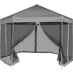 Online 6-sidet pop up-pavillon med vægge | Størrelse: 3,6x3,1 m | Farve: Grå Telte & Lysthuse