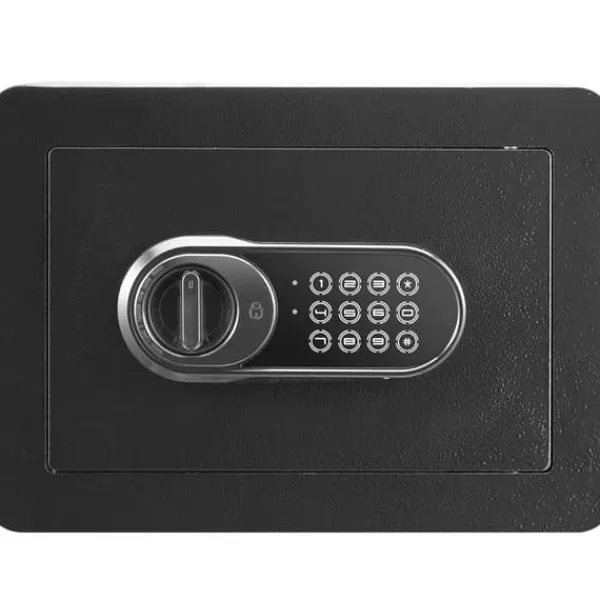Pengeskabe^Sikker 0,5 kubikfod hjemsafety, stål med digitalt tastatur & 2 nøgler, vægmonteret skab til penge, guld, smykker & dokumenter.