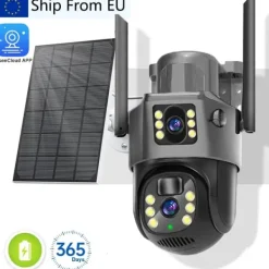 Clearance Sikkerhedskamera, 4K Dual Linse, Soldrevet,1Pcs WIFI Solkamera Sikkerhedsmonitorer & Videokameraer