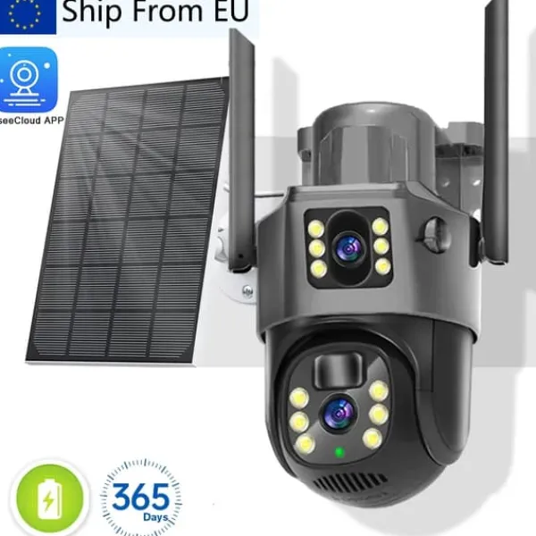 Clearance Sikkerhedskamera, 4K Dual Linse, Soldrevet,1Pcs WIFI Solkamera Sikkerhedsmonitorer & Videokameraer