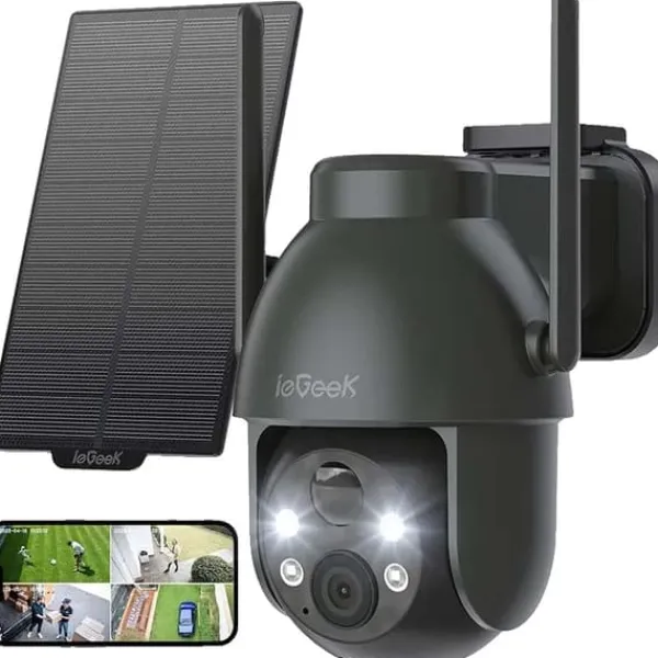 Sale Sikkerhedskamera, 2K opløsning, 360° PTZ, Wi-Fi 2.4GHz forbindelse, farve nattsyn, batteridrevet Sikkerhedsmonitorer & Videokameraer