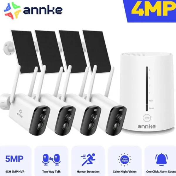 Sikkerhedsmonitorer & Videokameraer^Sikkerhedskamera, 4MP Full HD, Solcelledrevet,Med 4stk