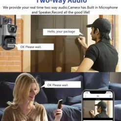 Sikkerhedsmonitorer & Videokameraer^Sikkerhedskamera, 12MP opløsning, AI bevægelsesdetektion, 12MP WIFI PTZ kamera, EU stik