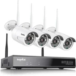 Sikkerhedsmonitorer & Videokameraer^Sikkerhedskamera system, 8 kanals NVR, vejrbestandige udendørs kameraer, Hvid, 2T