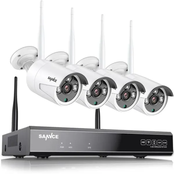 Sikkerhedsmonitorer & Videokameraer^Sikkerhedskamera system, 8 kanals NVR, vejrbestandige udendørs kameraer, Hvid, 2T